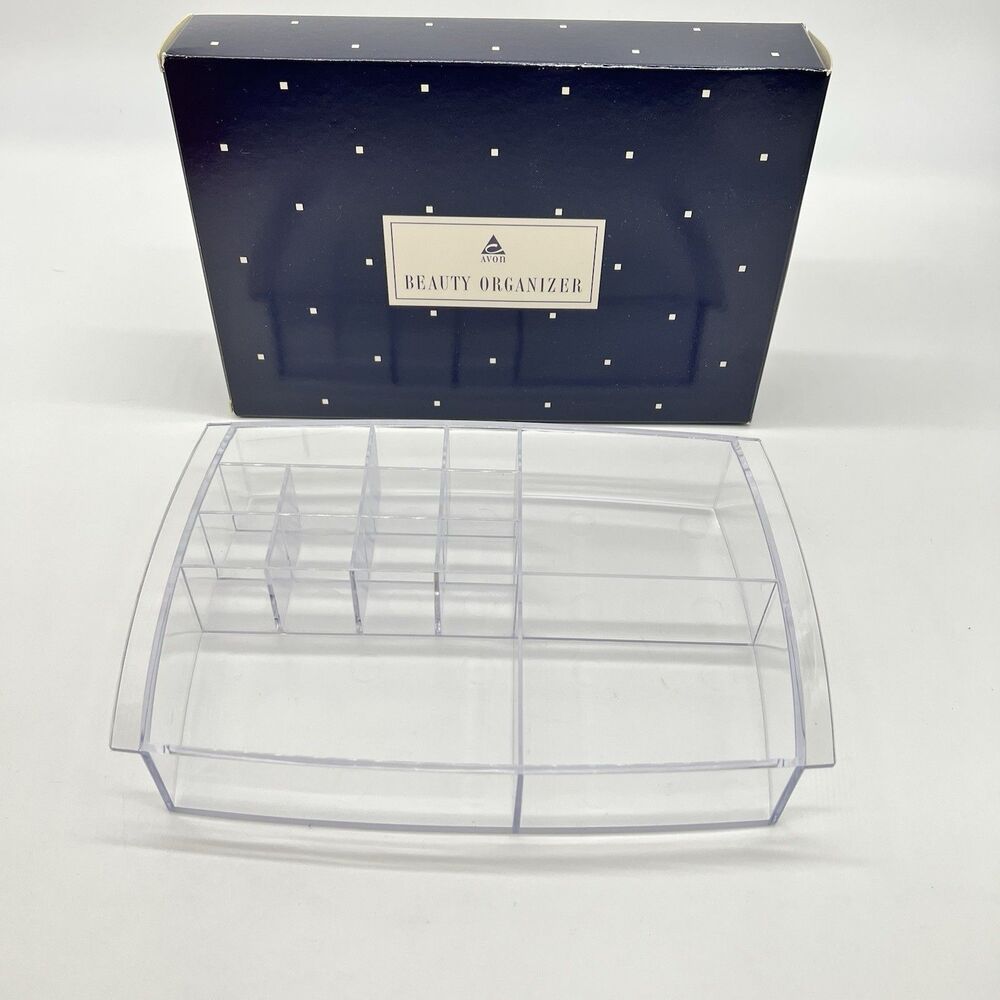 Avon Beauty Organizer Clear Lucite Tray w/Assorted Sized Compartments 10" X 7"